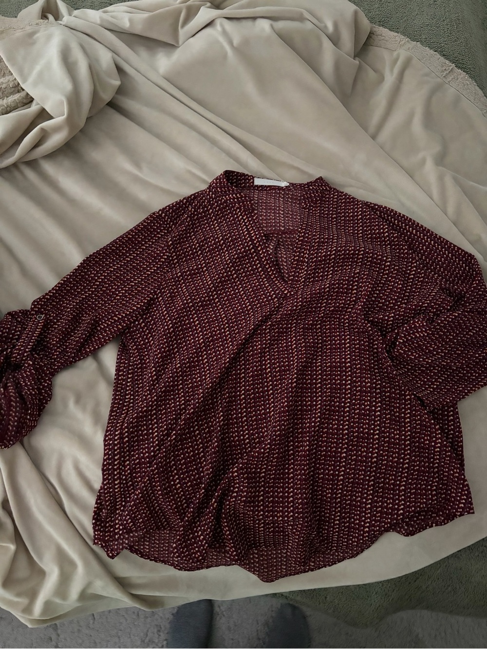 Women’s Burgundy Patterned V-Neck Blouse